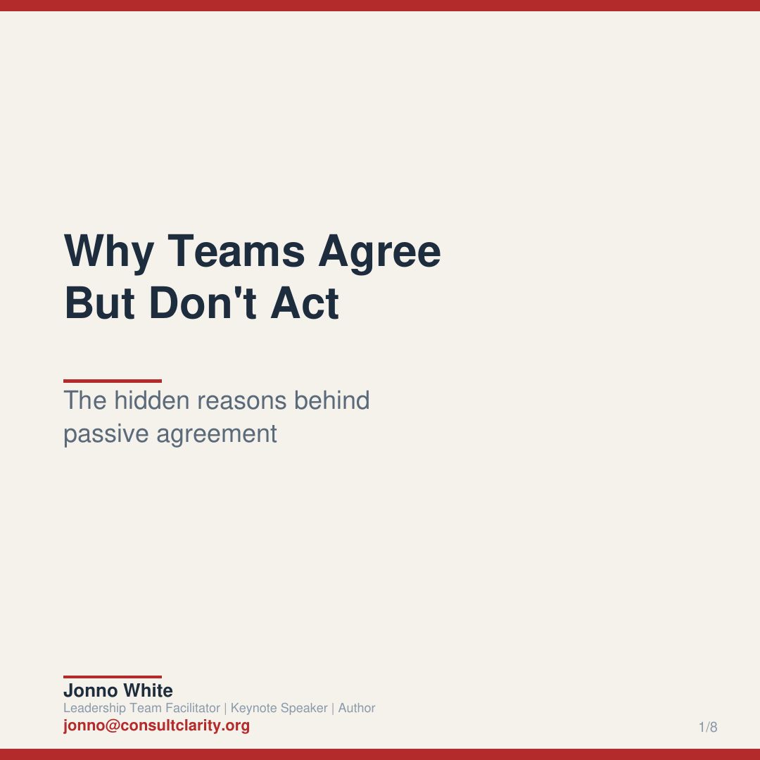 jonno_white's tweet image. 6 hidden reasons your team agrees but does not act. It is not a motivation problem. It is a structural one.

#Leadership #TeamAlignment