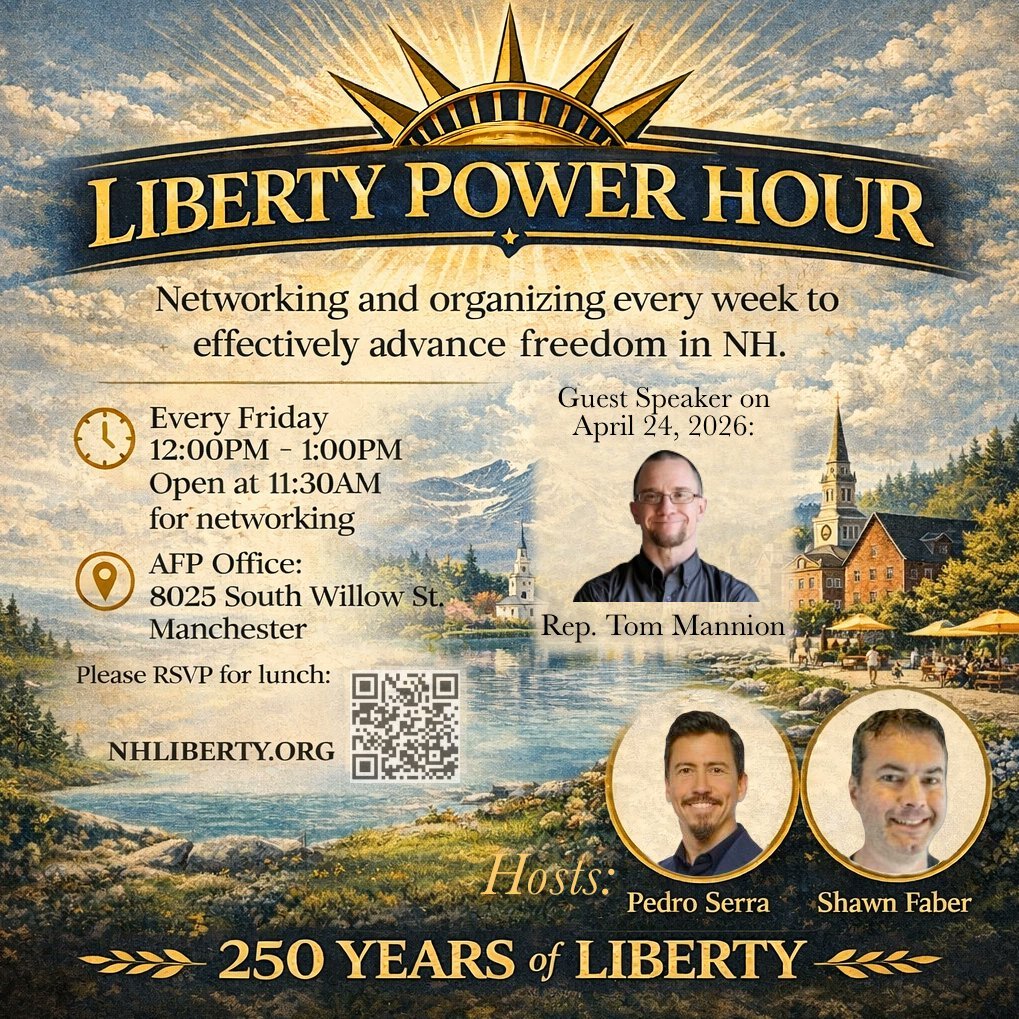 serrapedro's tweet image. "How to run a successful campaign and what you can do to make sure our liberty candidates get elected"

Rep. Tom Mannion @mannion4nh will be our guest speaker at this Friday's #PowerHour
RSVP in the comments for free lunch, courtesy of @AFP_NH 

@NHLibertyForum 
@FreeStateNH