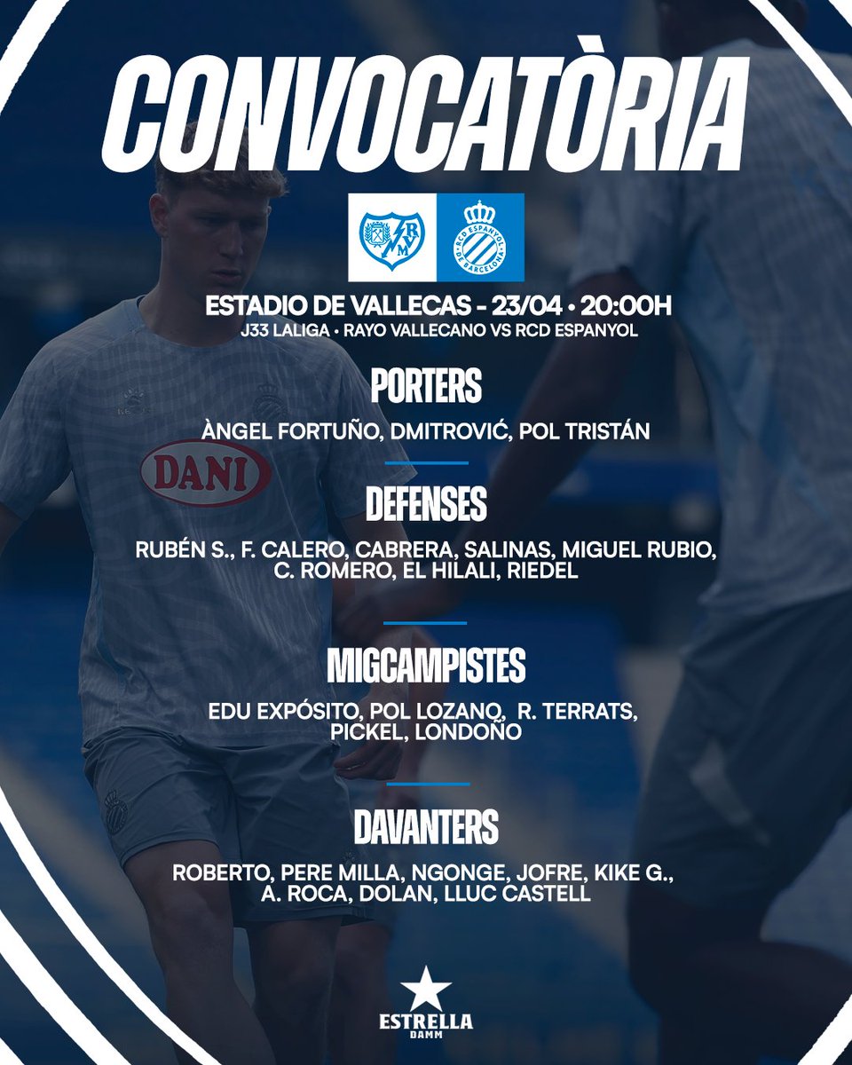 RCDEspanyol's tweet photo. 📋 CONVOCATÒRIA | Llista per al #RayoEspanyol! https://t.co/IRGFyXbzPU