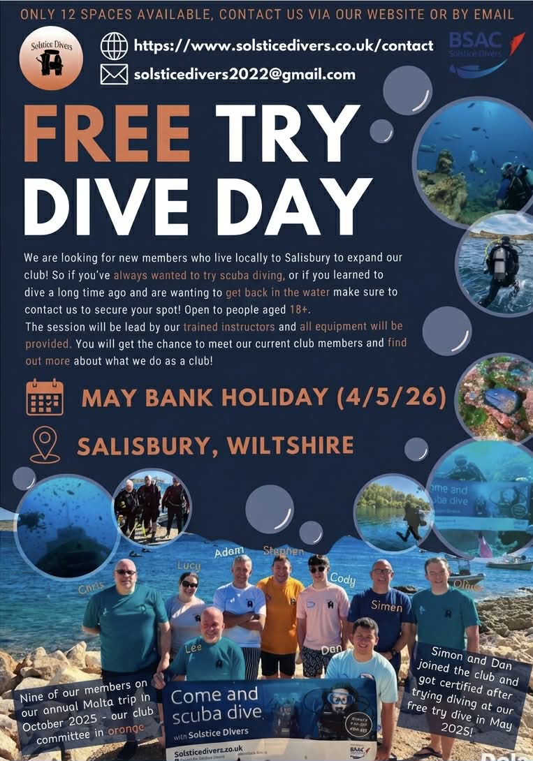 OdstockRadio's tweet image. Do you want to have a try at scuba diving? Must be 18+.
Contact via solsticedivers.co.uk/contact or
solsticedivers2022@gmail.com.
#salisbury #scubadiver