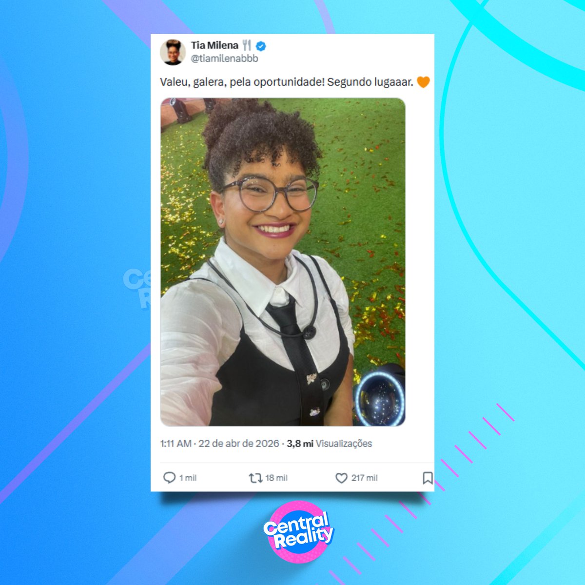 centralreality's tweet image. 🚨RECORDE! Post feito no perfil de Tia Milena no Twitter/X é o mais curtido entre todos os participantes do #BBB26 e um dos tweets com mais likes da HISTÓRIA do programa.