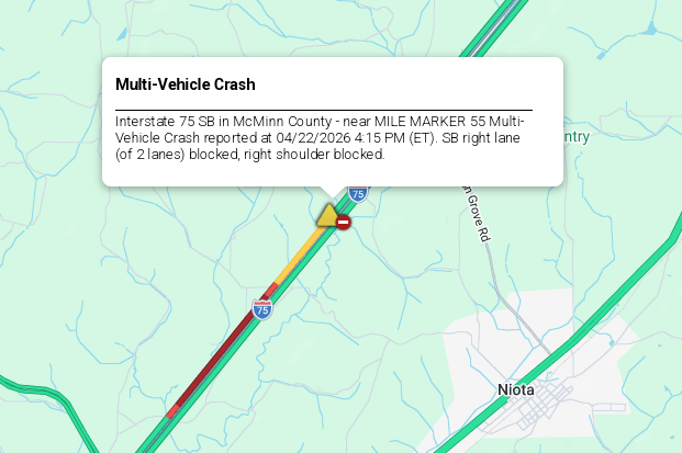 LiveTraffic2's tweet image. McMinn County/Niota Area- A crash on I-75 northbound at 55 mm 4:45pm ET. commanderchuck.net #CommanderChuck #Chattanooga #Tennessee #TDOT #Traffic #TrafficAlert #Follow #Weather