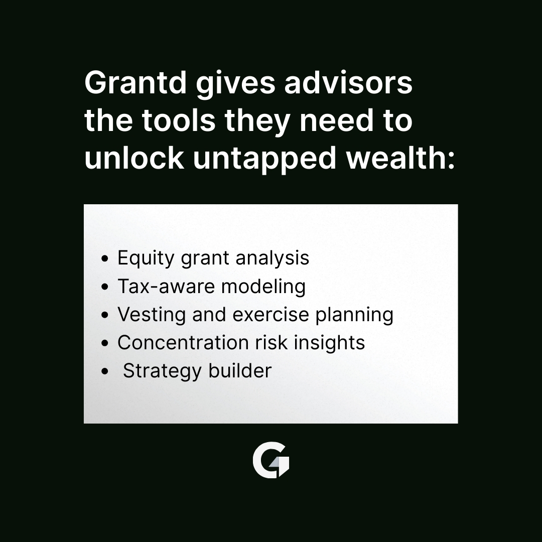 GrantdEquity's tweet photo. Equity compensation is becoming one of the largest sources of wealth for professionals. Advisors who can guide decisions clearly will stand out. Equip yourself to unlock more: https://t.co/YtzLYyBcfm 

#FinancialAdvisors #EquityCompensation https://t.co/YTBFbo1NAJ