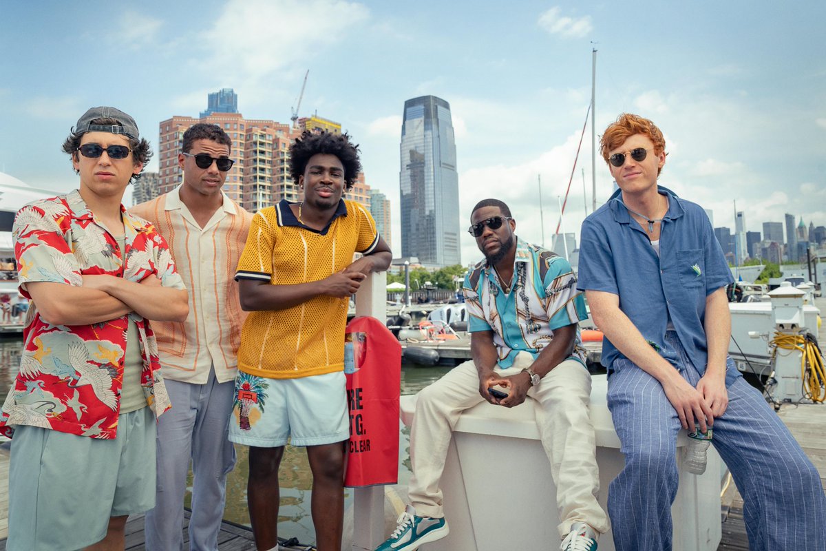 FilmUpdates's tweet photo. First look at Kevin Hart, Marcello Hernández, Mason Gooding, Kam Patterson and Ben Marshall in ‘72 HOURS.’

A millennial marketing exec crashes a wild bachelor party full of twenty-somethings after being accidentally added to their group chat. 

Premiering July 24 on Netflix. https://t.co/QI0UsfE0Z4