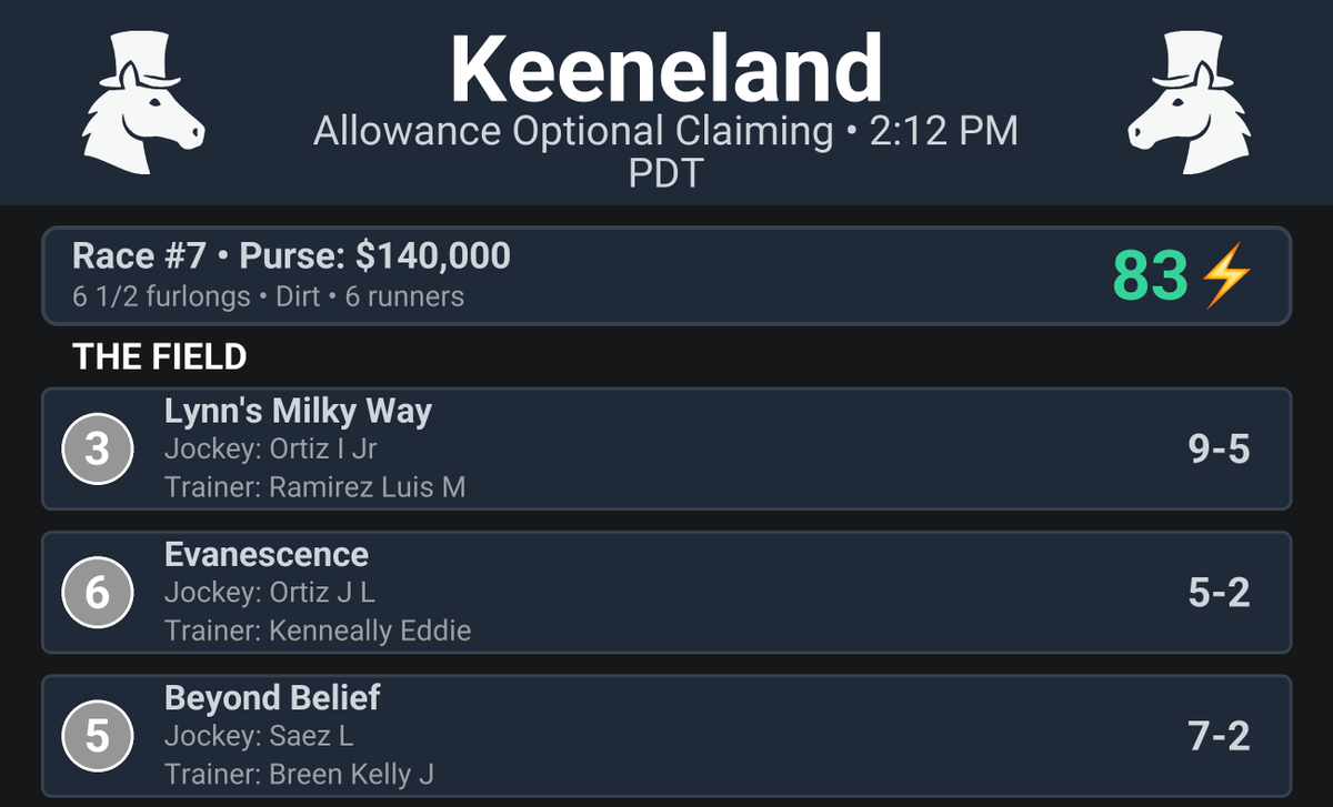 CapperRacing's tweet photo. 🏇 Race Alert!

Keeneland Race #7
Allowance Optional Claiming

📍 Post Time: 2:12 PM MST
⚡️ Thrill Score: 83⚡️

#HorseRacing #Keeneland #Racing https://t.co/S6ftXCZ2zc