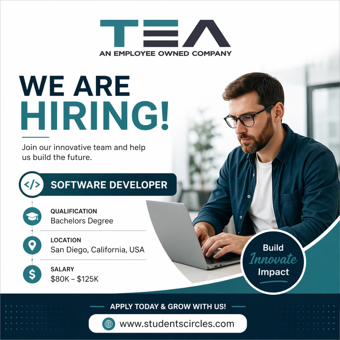 karthikpattadi's tweet image. 🚀 Hiring: Software Developer
📍 San Diego, USA
💰 $80K–$125K

Join Tactical Engineering &amp;amp; Analysis &amp;amp; build impactful tech.

Apply now 👇
studentscircles.com/tea-hiring-sof…

#Hiring #TechJobs #SoftwareDeveloper #SanDiego #DeveloperJobs #USAJobs 

⚠️ Disclaimer: This image is created for