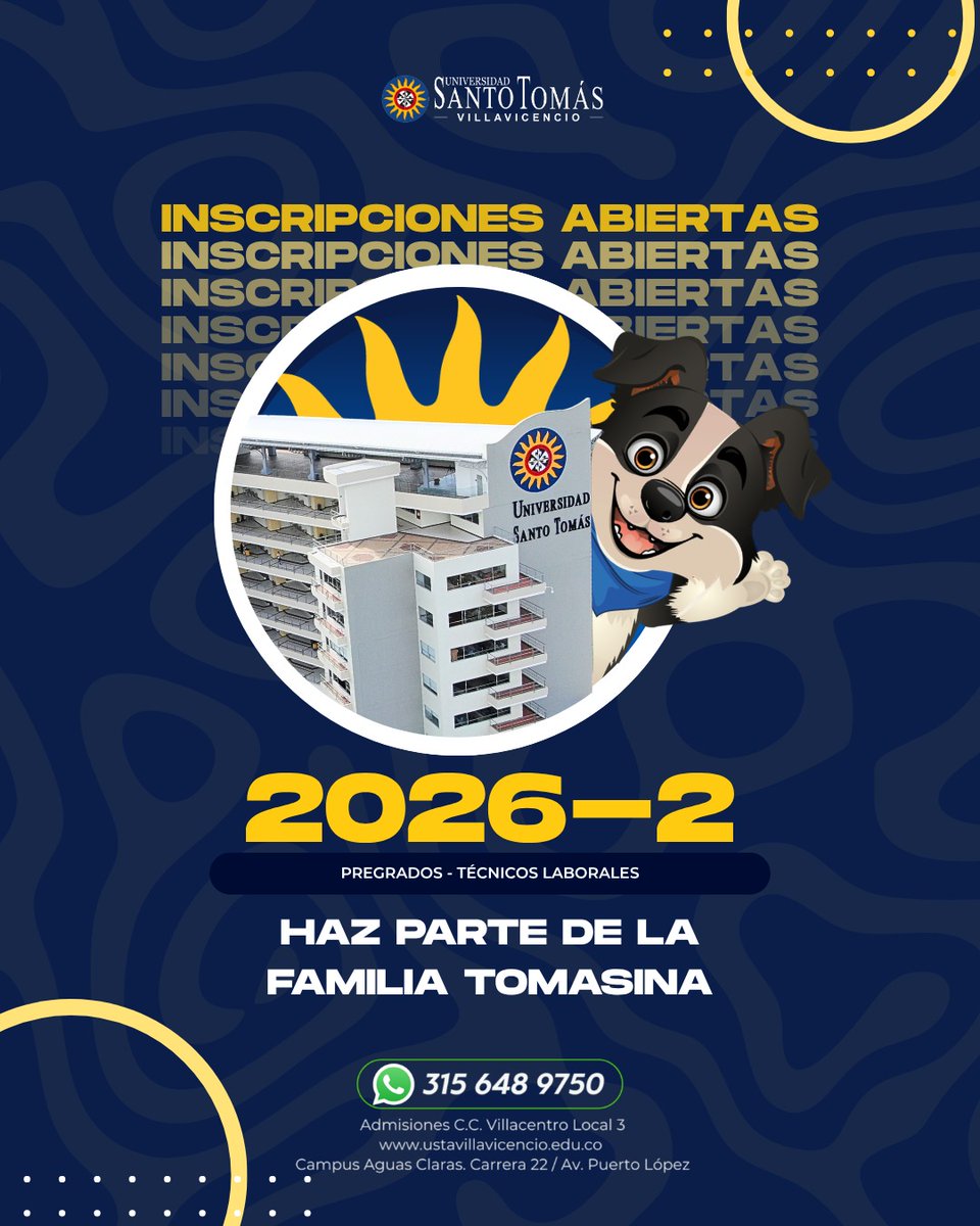 Inscripciones abiertas 2026-2!  📣🗓️ 
Es tu momento de dar el siguiente paso hacia tu futuro profesional 🚀

#InscripcionesAbiertas #Admisiones2026 #universidadsantotomas #Villavicencio #tecnicoslaborales