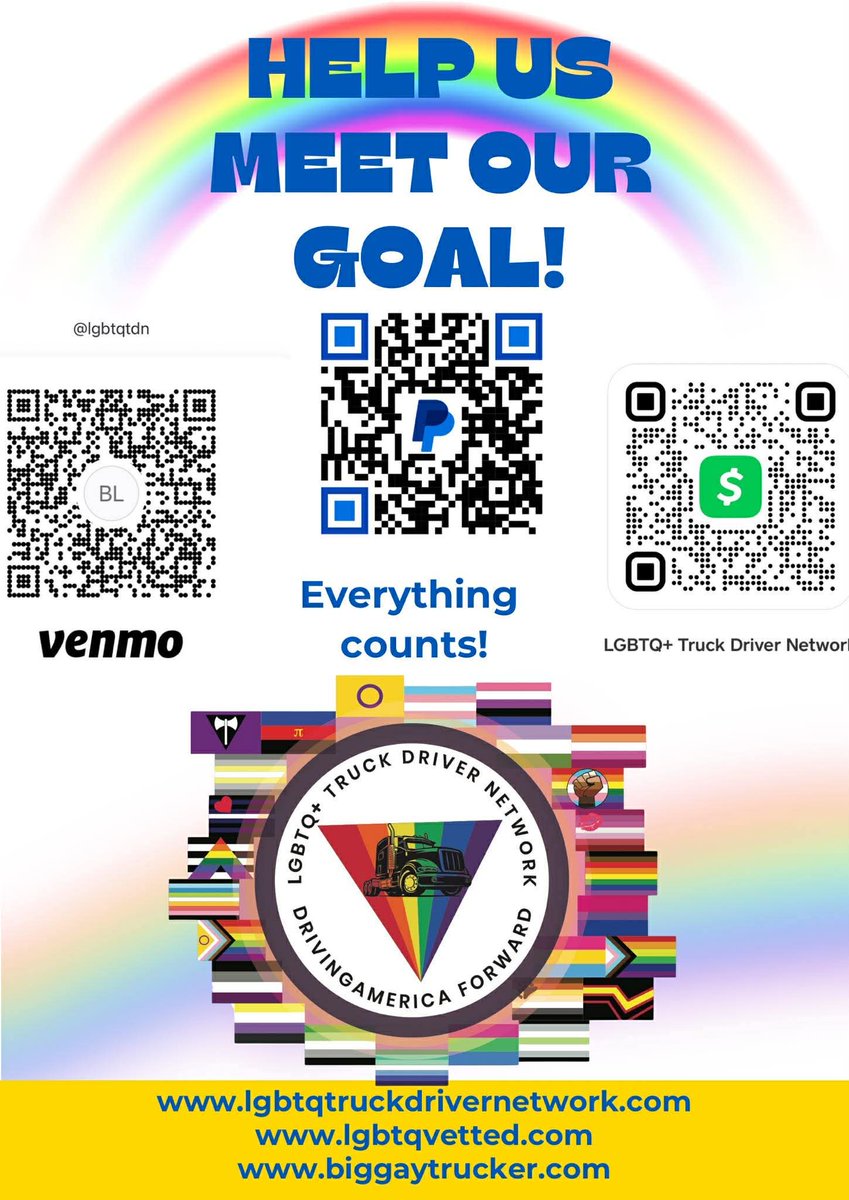 Ollie8893372241's tweet image. Hey everyone 👋 we are doing a Countdown and Monday is our deadline. Our goal is 500 So please donate or share everything helps us to get into St. Pete Pride! @LgbtqTruck @lgbtqtdn #Pride #Trucker #LGBTQ #Trans