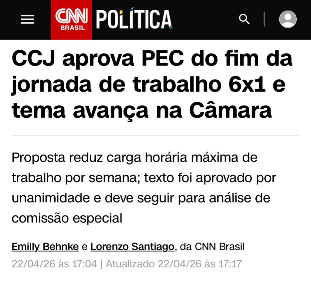 Mais um passo importante rumo a essa conquista histórica para os trabalhadores brasileiros. 

#FimDaEscala6x1