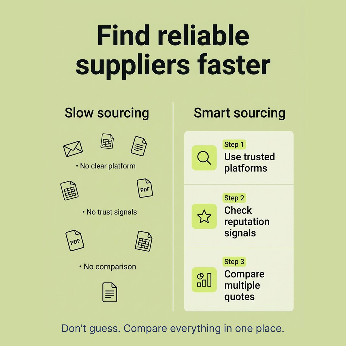 pcurohq's tweet photo. Most businesses don’t choose bad suppliers.
They choose without enough visibility.

The fastest way to find reliable suppliers?
→ Use trusted platforms
→ Check real signals
→ Compare everything in one place

That’s exactly what we’re building at Pcuro.
Smarter sourcing, without the complexity.

#B2B #Procurement #SupplyChain #Sourcing #Startup #SaaS #BusinessGrowth #Operations #Founder #SMB #Marketplace