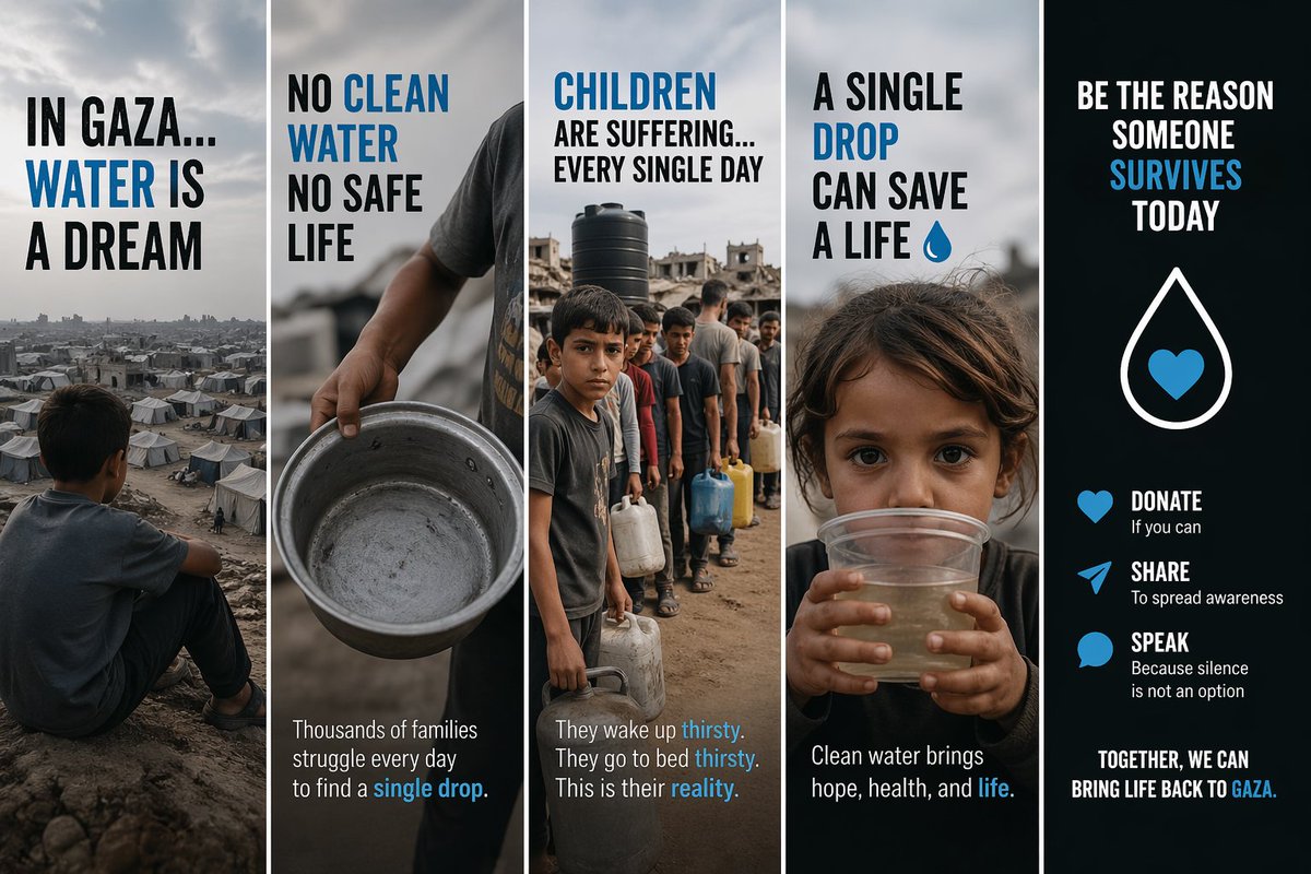Palestinedaily1's tweet image. In Gaza, water is no longer a basic right…
it’s a daily struggle.

Children wake up thirsty.
Mothers search for a single drop.

This is not just a crisis…
it’s a call for humanity.

💧 Your help can make a difference.

Donate. Share. Speak.
gofund.me/a3b90f53

#Gaza