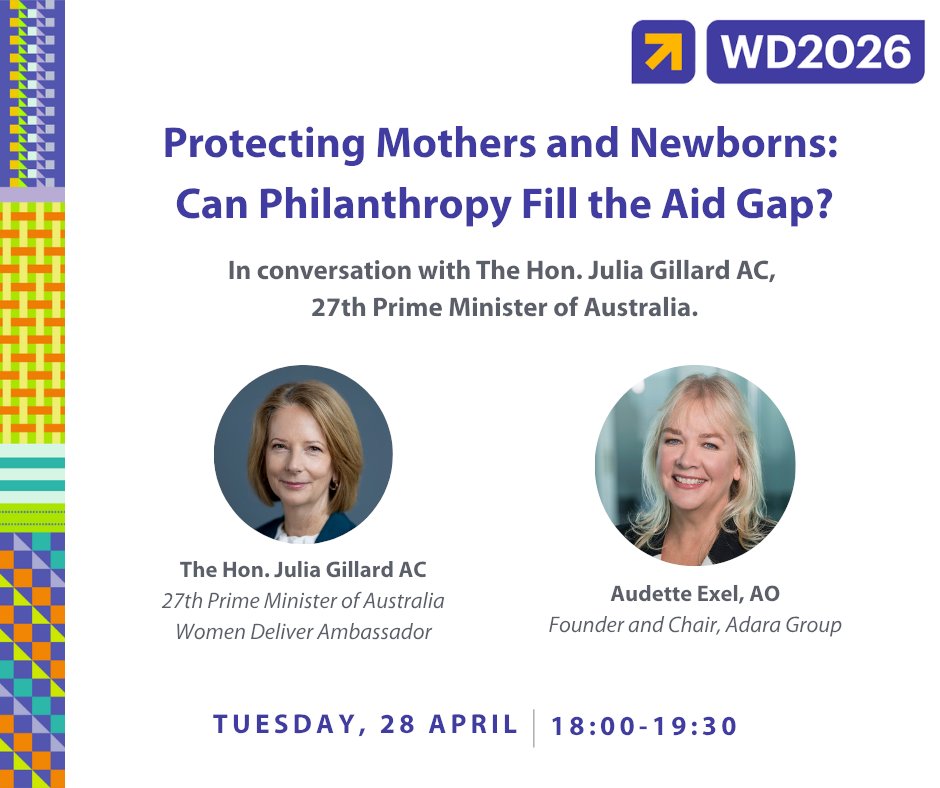 AdaraGroup's tweet photo. As global aid cuts place mothers &amp; newborns at risk, what role must philanthropy play next?

Join @JuliaGillard &amp; @AudetteExel for a timely #WomenDeliver side event exploring what’s at stake — &amp; what action is needed.

🔗https://t.co/raYC5A5b1r
#WD2026 @WomenDeliver #globalhealth https://t.co/0I1iKWGuPG