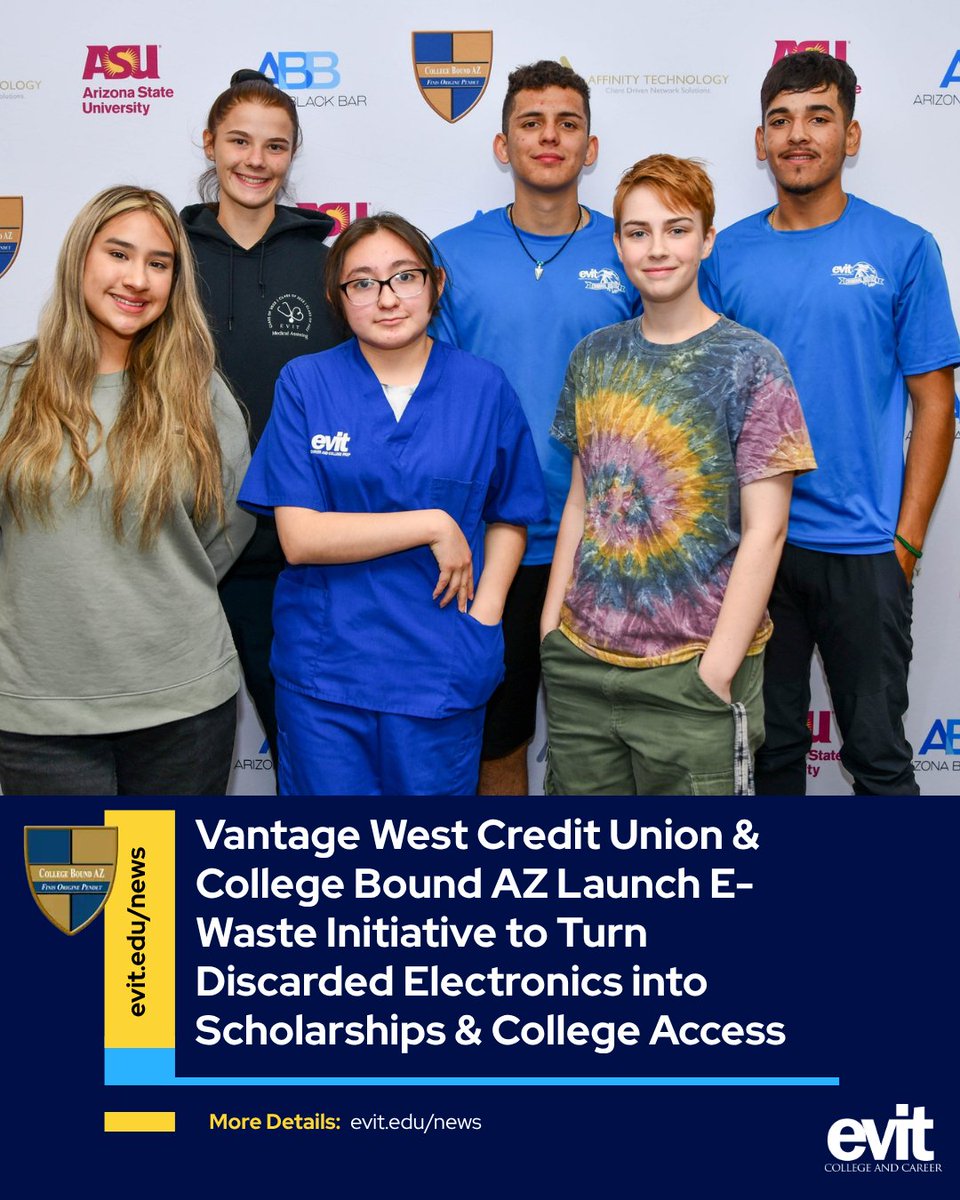 EVITnews's tweet photo. Vantage West Credit Union, College Bound AZ launched an e-waste initiative helping first-generation students at East Valley Institute of Technology access technology for college &amp; career training.

https://t.co/ViGqqKECEL

@CollegeBound_az @VantageWestCU #YourFutureYourWay #EVIT https://t.co/m2frOEl2rn