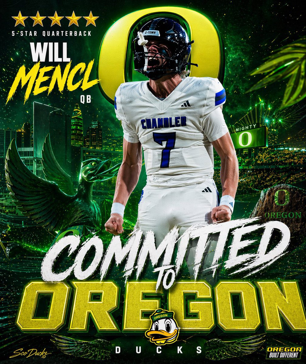QUAAACK! 🦆 5-Star 2027 QB Will Mencl has committed to Oregon!

The No. 1 QB in the 2027 class per Rivals and the No. 13 overall prospect nationally.

Mencl chose the Ducks over Auburn and Penn State 💥