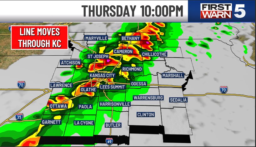 cory_kowitz's tweet image. We’ve just upgraded Thursday from a First Warn to a First Warn Weather Day! 🚨⛈️

There’s increasing confidence in a widespread line of storms, with all severe threats, moving through the metro around &amp;amp; after sunset Thursday. 

#severeweather #storms #kansascity