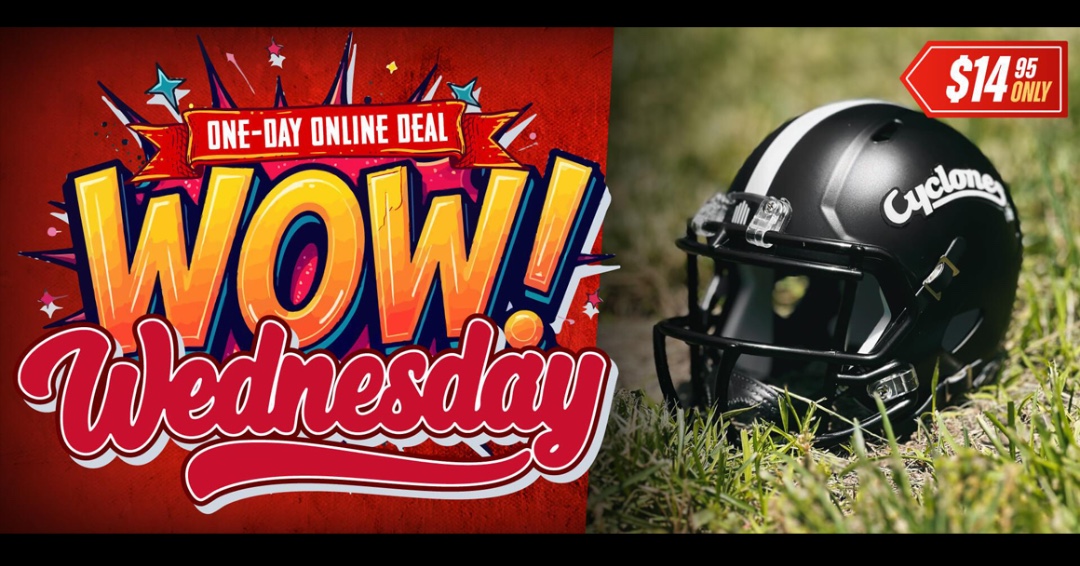 isubookstore's tweet image. LAST FEW HOURS! #WOWWednesday, our weekly online only deal you won't want to miss is the Riddell Black Cyclone Script Mini Helmet for just $14.95 (originally $39.99). Order now BEFORE IT is GONE! #GoCyclones!

Make to follow for future Wow Wed. Deals: isubookstore.com