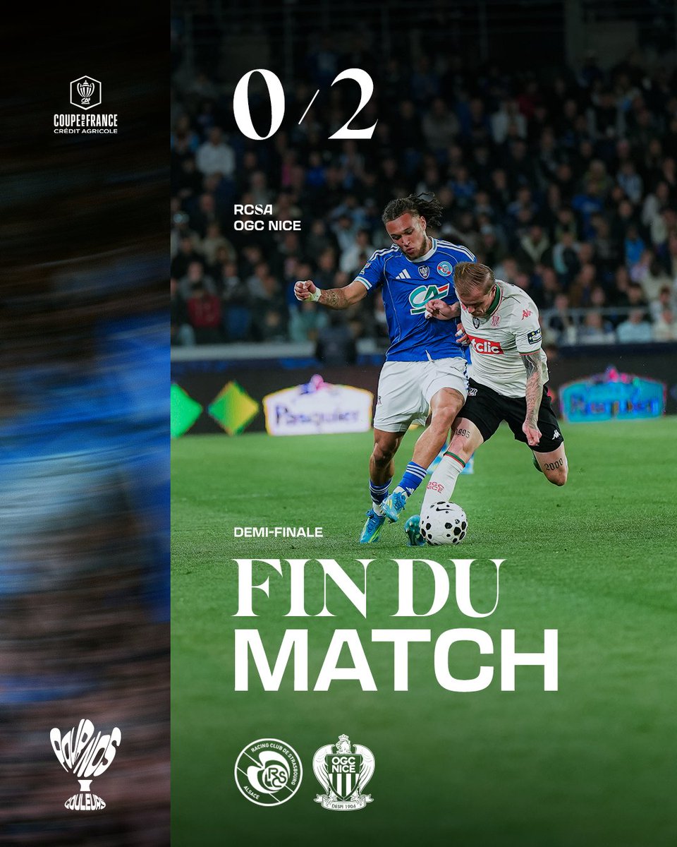 C'est terminé.

Nos Bleu&amp;Blanc sont éliminés de la Coupe de France aux portes de la finale.

90'+7 | 0️⃣-2️⃣ #RCSAOGCN