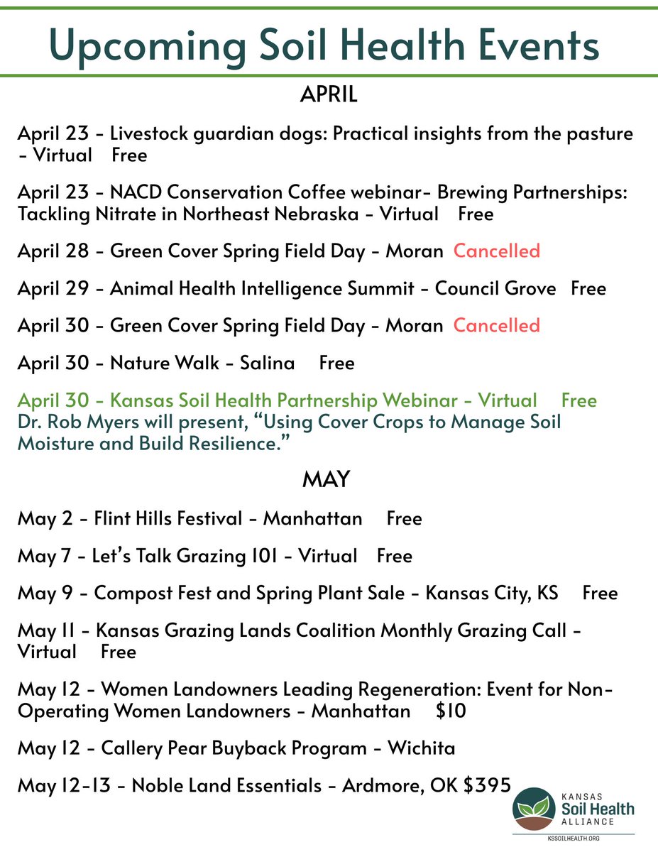 KansasSoil's tweet photo. 🌎🌱Happy Earth Day!🌱🌎
Healthy soil is at the heart of a healthy planet- and there's no better day to celebrate that than today. This week's event list is full of opportunities to learn, connect, and invest in the ground beneath your feet.

Learn more on our website: https://t.co/DWorRhf1GO