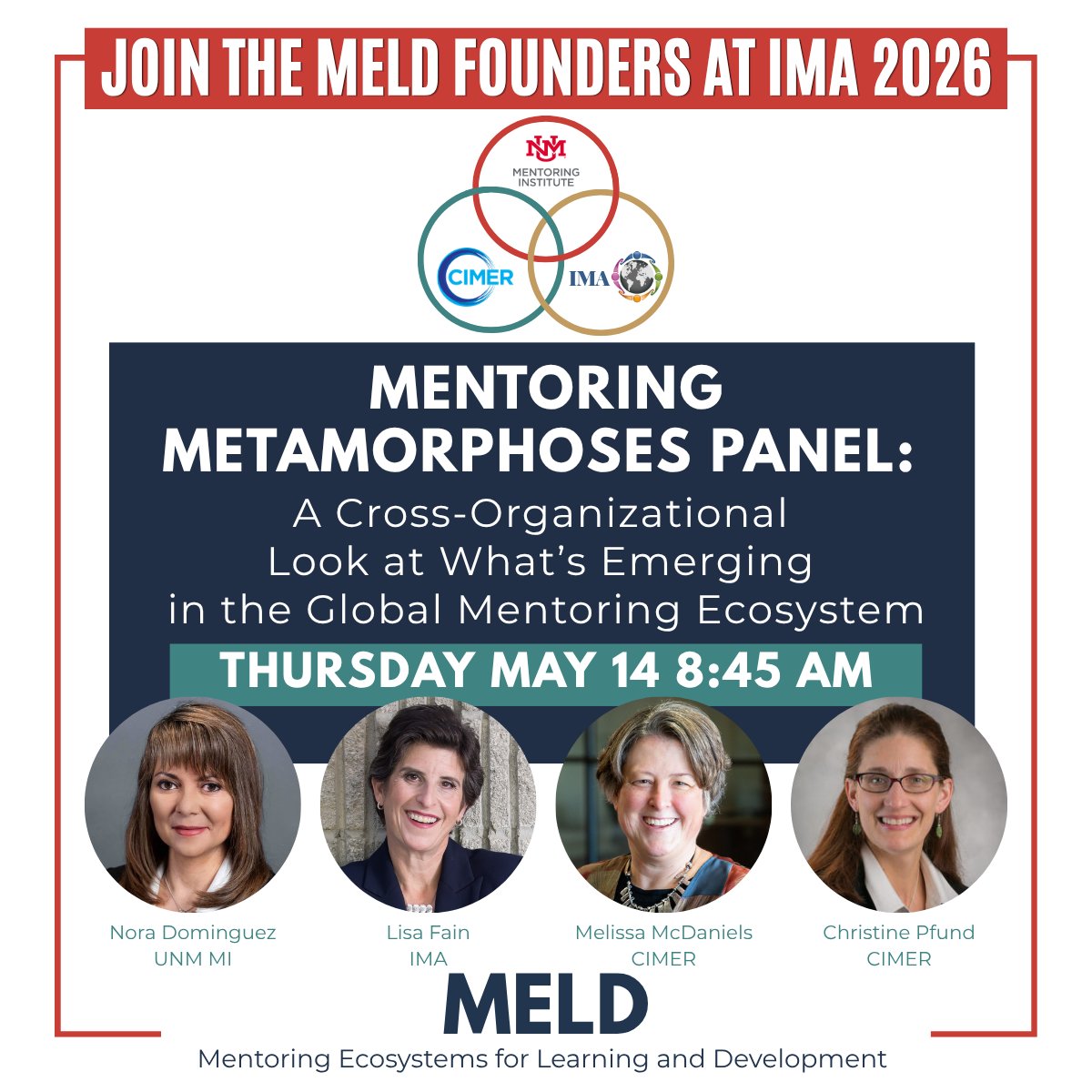 IMA_Members's tweet photo. We’re looking forward to a powerful cross-organizational panel on the future of mentoring: Mentoring Metamorphoses: A Cross-Organizational Look at What’s Emerging in the Global Mentoring Ecosystem. https://t.co/u4O089V9ky

#IMA #IMACONFERENCE2026 #MentoringMetamorphoses #MELD https://t.co/zqwAbbJd7G