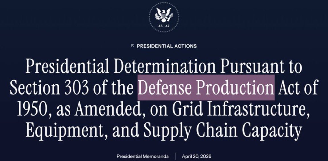 네. 대통령이 2일 전 "국방생산법"을 발동했습니다.

국내 인프라 확장을 위해.

암묵적인 수혜자들은 다음과 같습니다:

송전 및 첨단 도체:
$AMSC - HTS 와이어 (첨단 도체), 전력 전자
$PLPC - 첨단 도체 
$ATKR - 송전 부품
$VMI - 그리드 부품

전력 전자
$AEIS - 전력 제어 전자
$VICR - 전력