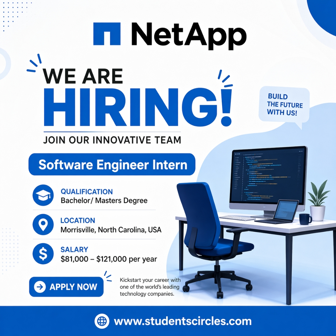 karthikpattadi's tweet image. 🚀 NetApp Hiring: Software Engineer Intern

📍 Morrisville, NC, USA
💰 $81K–$121K/year
🎓 Bachelor’s/Master’s

Start your tech career with a top company!

Apply👇
studentscircles.com/netapp-se-inte…

#NetApp #Internship #SoftwareEngineer #TechJobs #StudentsCircles #Hiring #Intern2026

⚠️