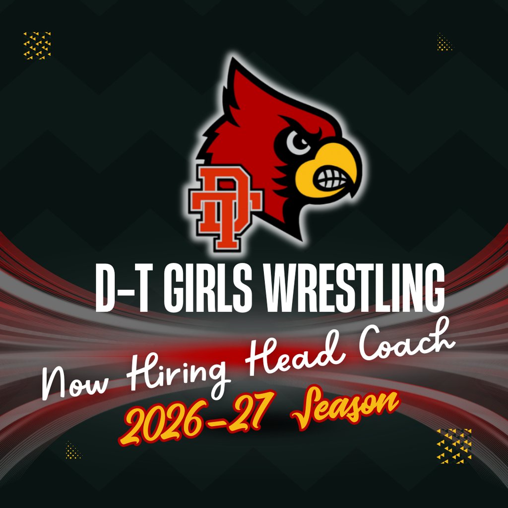 DTCardinals's tweet photo. 🤼‍♀️ D-T Girls Wrestling is GROWING, and we're hiring a Head Coach + Asst. HS &amp; JH Coach for 2026–27! Strong admin support, invested families, and a roster that's building momentum. Come lead something special. Apply at https://t.co/Z5JiwarnkI (click "Careers") #GirlsWrestling https://t.co/cdtvuZJZvy