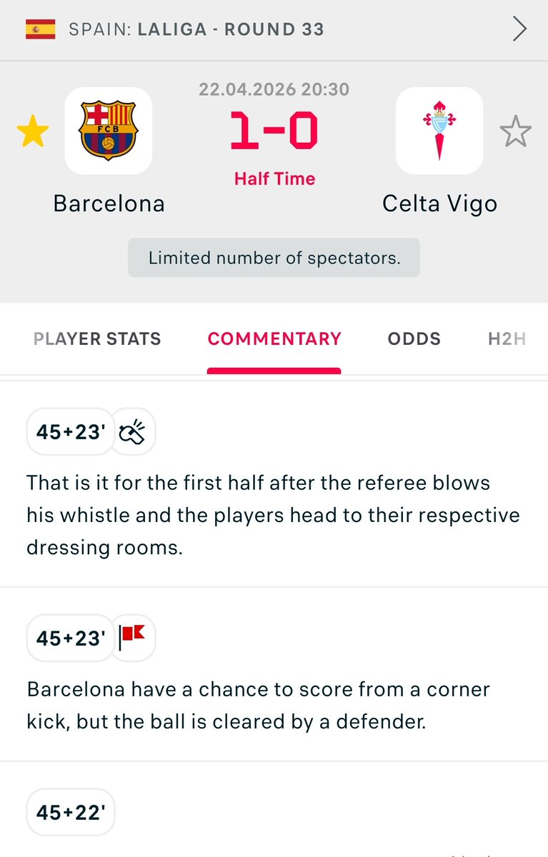 23 minutes of stoppage time played at the end of the first half......😮👀
Must have been waiting and hoping that Liverpool would equalise.