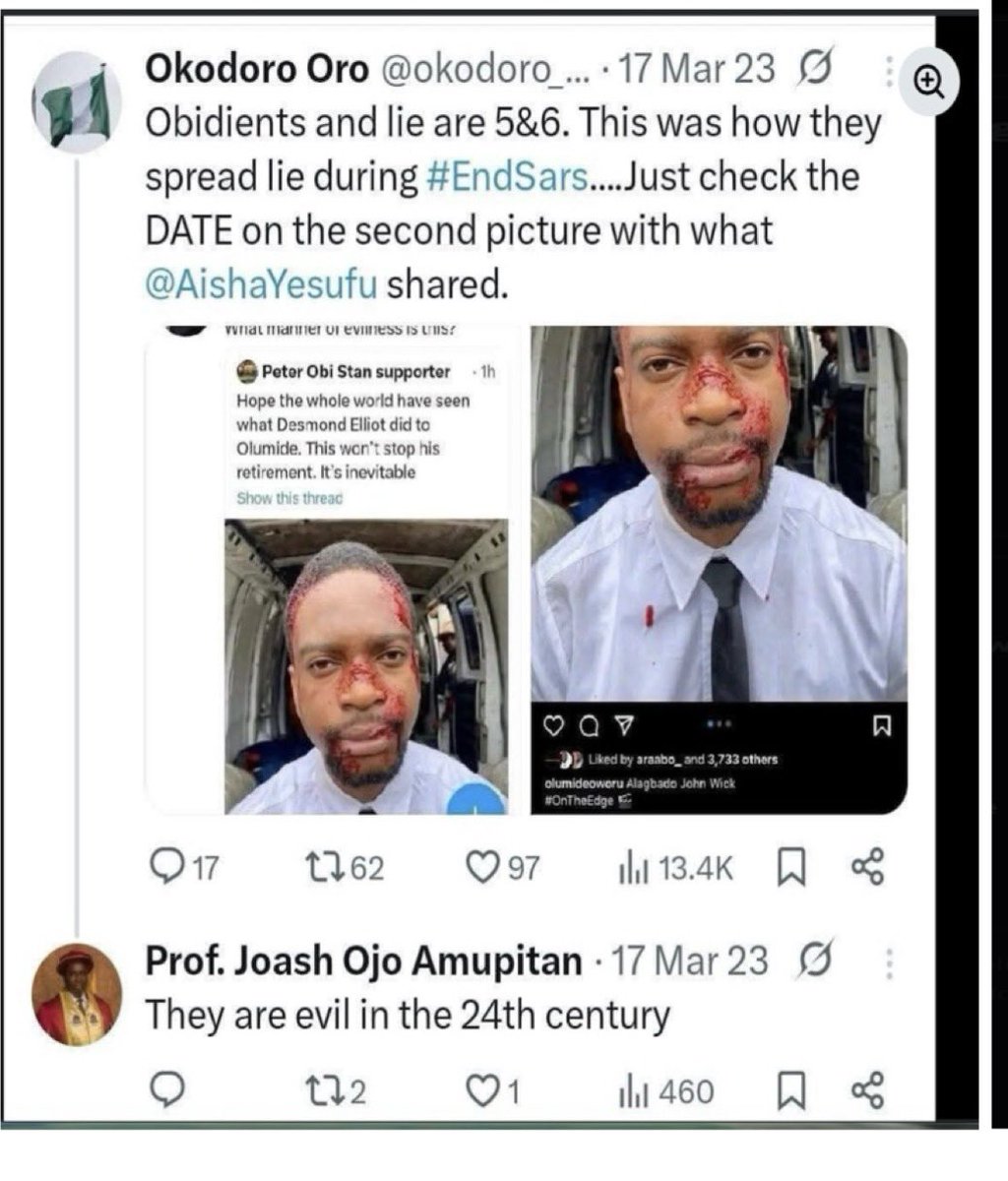 just_rex01's tweet image. According to @okodoro_oro Obidients lied during #Endsars.(which was 2020, “Obidient” started around 2022-23)

This clearly shows that the Obidient  movement isn’t just a movement behind Peter Obi for election but the average Nigerian youth that wishes to see this country work.

I