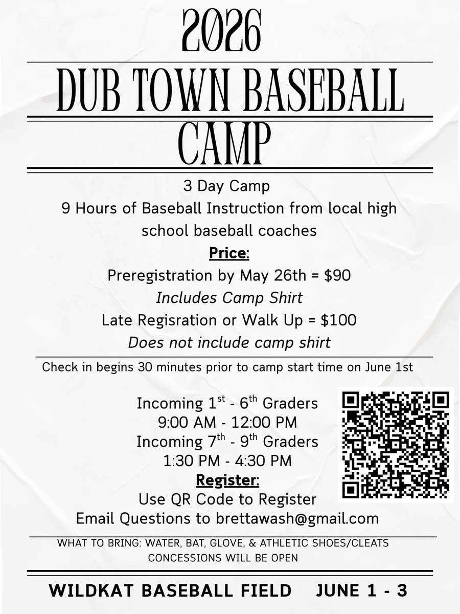 Here we go!!! The 4th Annual Dub Town Baseball Camp is ready to roll! 

#DubTownBaseball