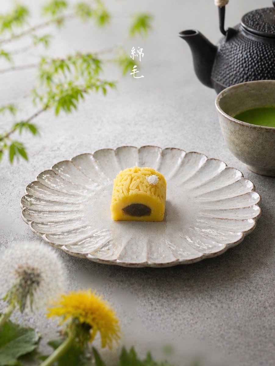 ❀𓂃𝒢𝑜𝑜𝒹 𝓂𝑜𝓇𝓃𝒾𝓃𝑔𓂃❀ おはようございます 森八 若女将です🧜‍♀️✨

初夏のやわらかな風を感じる朝
本日は季節の上生菓子より

🏵綿毛（わたげ）
 春風に揺れる、たんぽぽの綿毛を
表現しました（黄味あん／草小倉あん） ※卵使用
やさしい季節のひとときを
お楽しみください🌸🌿
