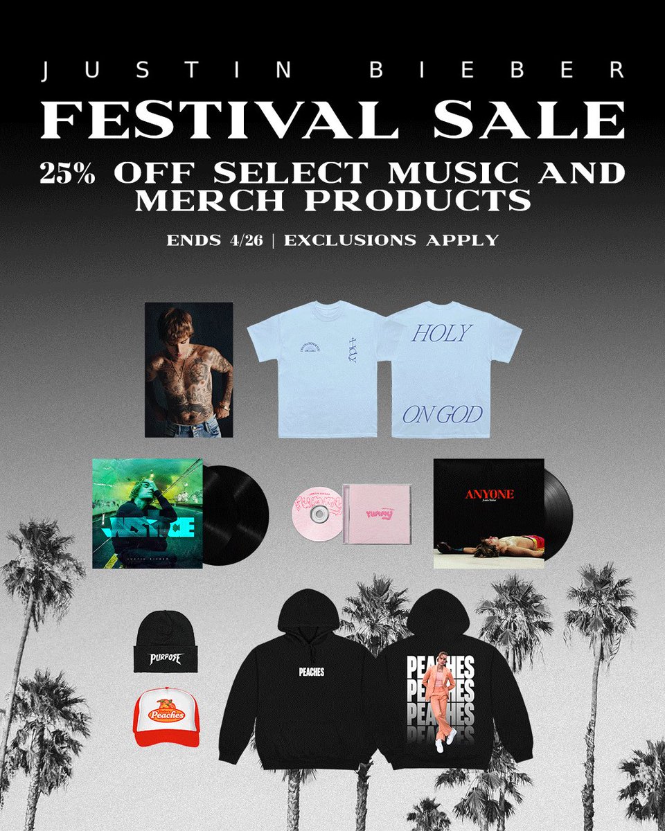 bieberchella fomo hitting? same.
at least your fit can still be justin-coded. 

25% off festival sale on the defjamshop.com 💜