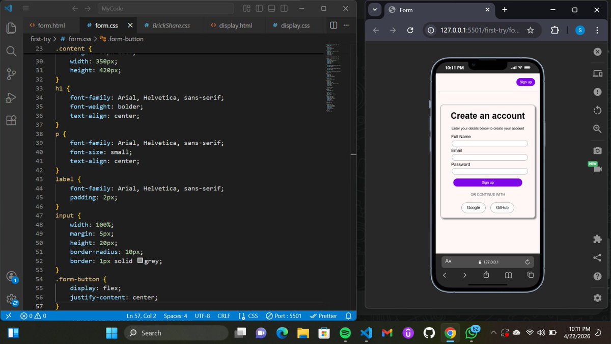 Dev__Seven's tweet image. Day 6 and I created a form page. It isn’t perfect yet but will improve it while in my journey 
#web #WebDevelopment #frontend