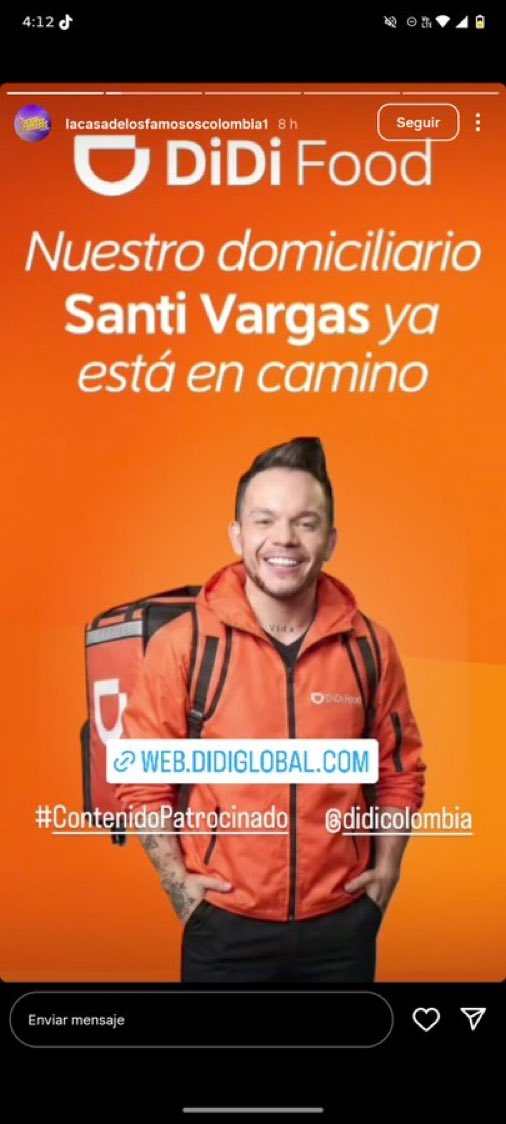 Hace 8 horas el didi está en camino 😂ha de ser que viene el sushi 🍱 desde Japón para Alejandro #LaCasaDeLosFamososCol3