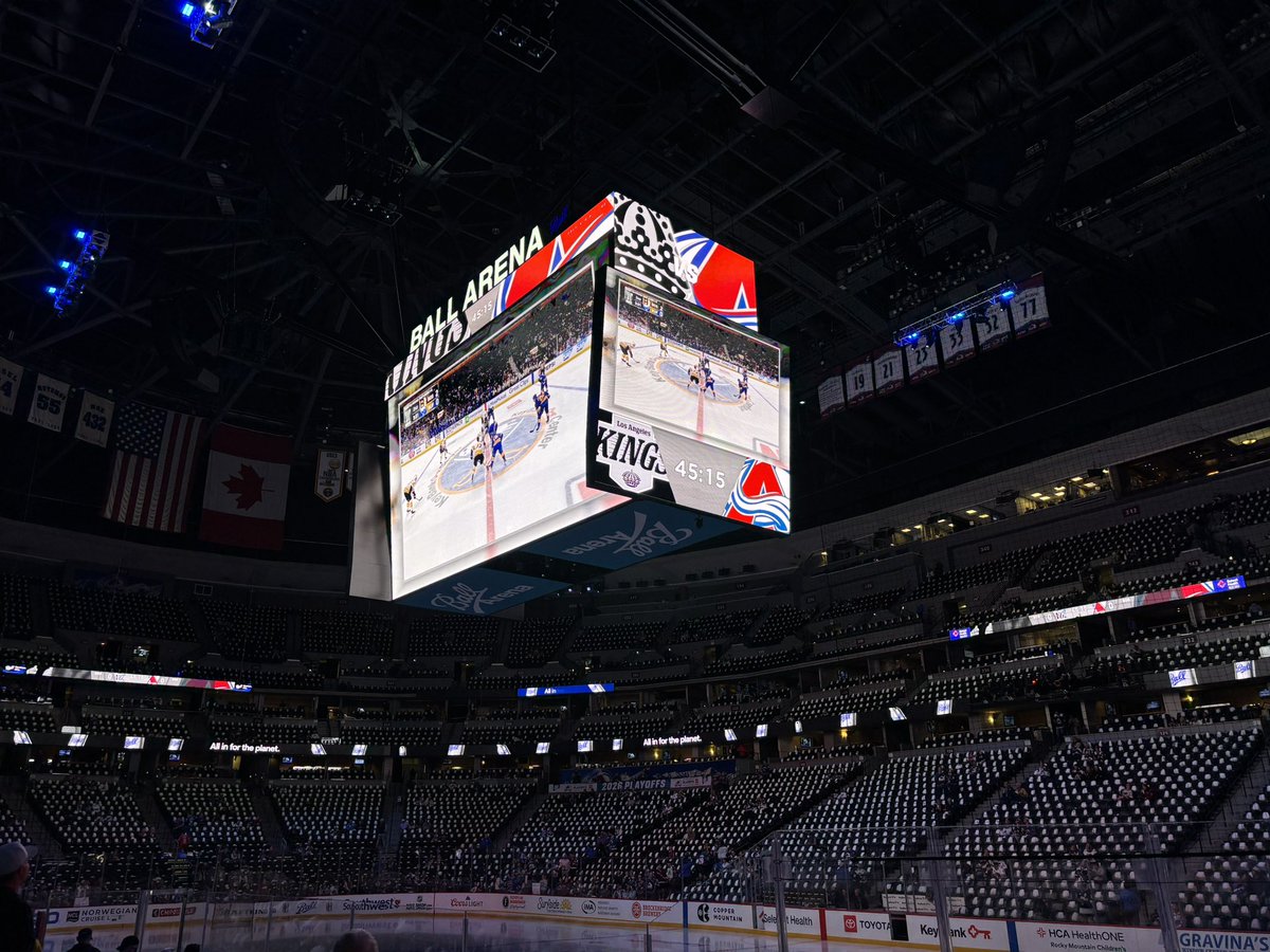 Y2Jones's tweet photo. @BruinsBenders last night was my best hockey night since 2011. Watched Bs on the way to Ball Arena. Watched the 2nd period on the huge Titantron before Avs-Kings. Then a crazy game with a penalty shot, shattered plexiglass and OT. #StanleyCupPlayoffs https://t.co/LouP4Trrf2