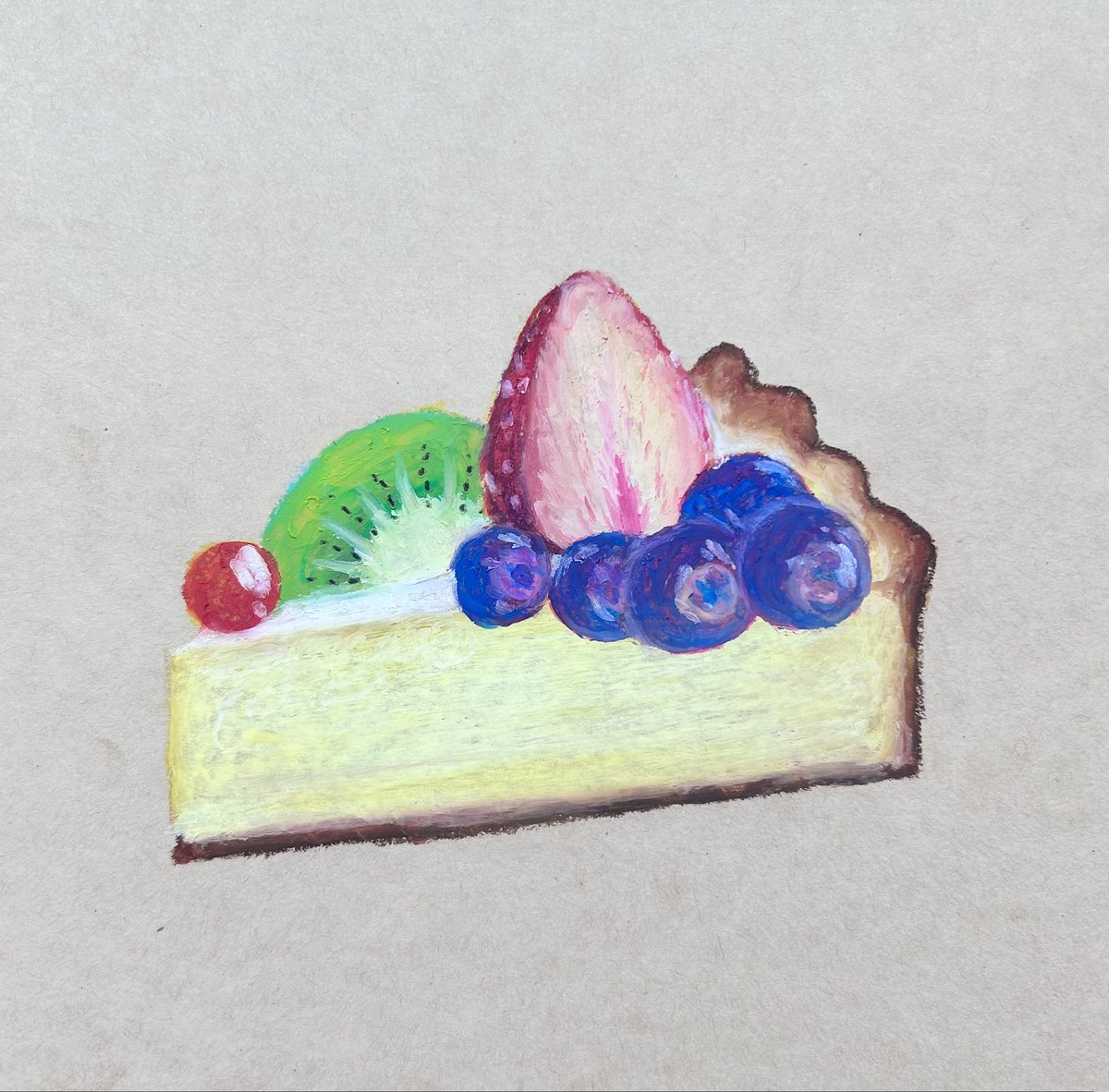 16色のサクラクレパスで、フルーツタルトを描きました🍓🥝🫐
白以外の紙に描くのが楽しいです😊

#クレパスで描きました
#クレパス
