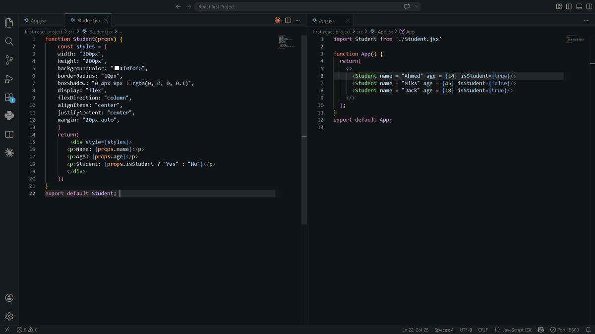 BlayzeX27's tweet image. day 3 of React ⚛️

learned Props today —
one component, infinite possibilities:

&amp;lt;Student name="Ahmed" age={14}/&amp;gt;
&amp;lt;Student name="Jack" age={18}/&amp;gt;

same component, different data 🤯

ps: physics exam tomorrow
pray for me 🙏😭

#React #100DaysOfCode #buildinpublic
