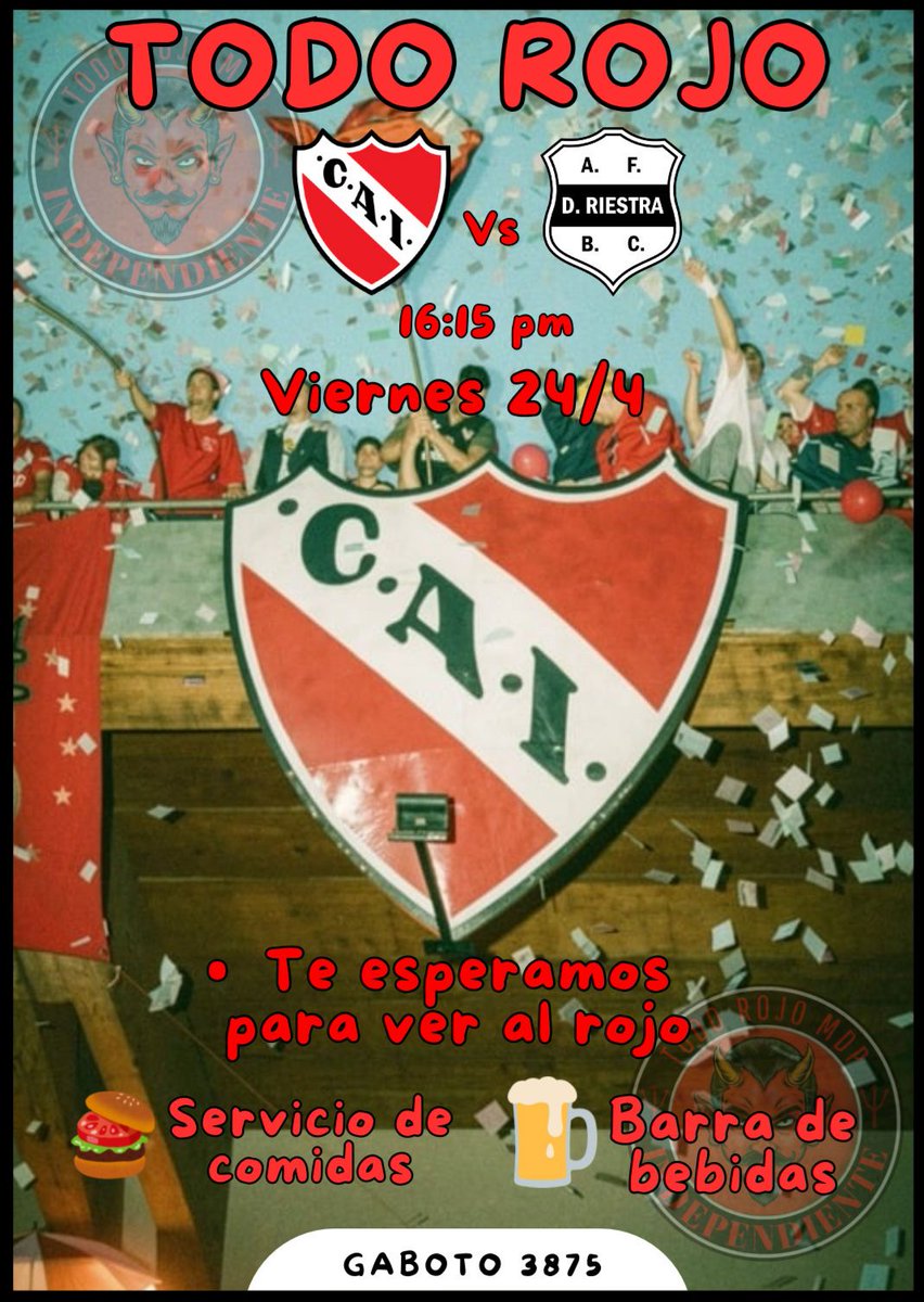 TodorojoMdp's tweet image. 🔴 Este viernes nos juntamos a ver el partido vs riestra! 
Los esperamos 👹
.
.
.
#Independiente #cai #TodoRojo