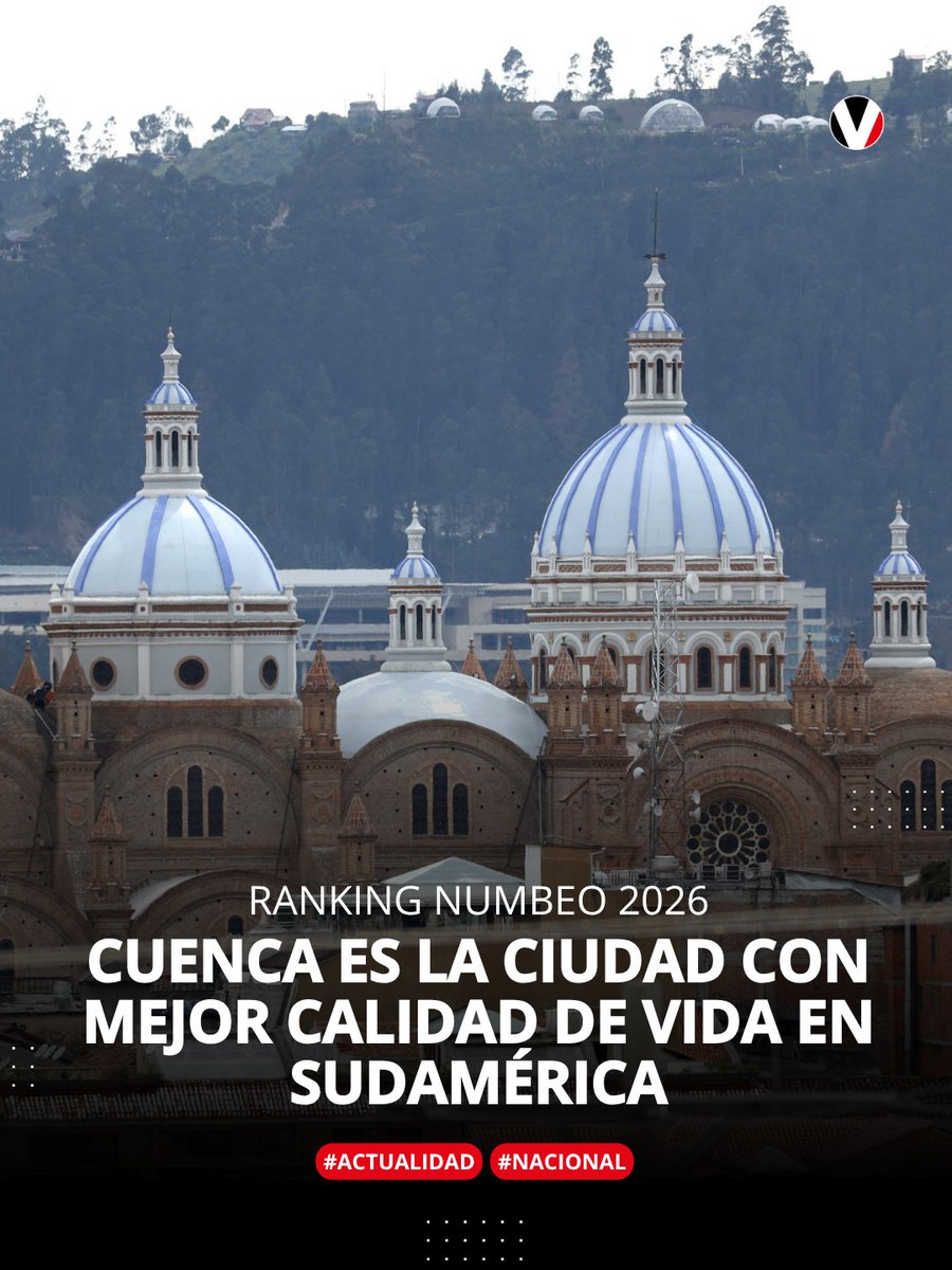 📍Cuenca lidera el ranking de calidad de vida de Numbeo en Sudamérica en 2026 y se consolida como una de las ciudades mejor valoradas de la región. Más detalles 👉🏻f.mtr.cool/iztaiywhrf