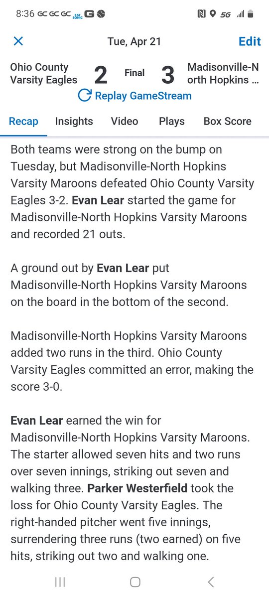 DavidLear20's tweet photo. The boy had a good game! He's now 3-0 on the season with 2 CG in 3 starts. Keep working kid! @Evan_Lear11 
Big 3-2 win over a solid Ohio Co. team. 💪🏽 https://t.co/wCojXeKrfx