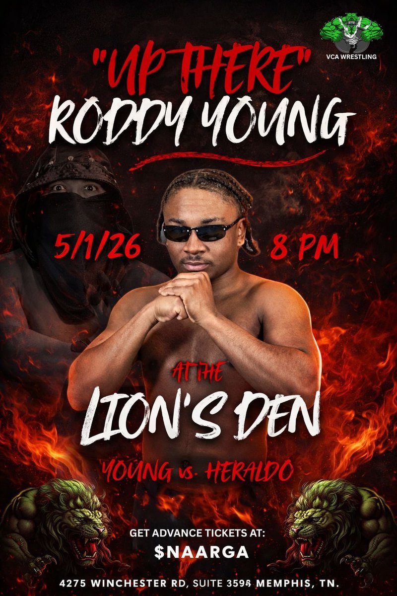 VcaWrestling's tweet image. “Up There” Roddy Young goes one on one with the “Animal” Heraldo at Unfinished Business. Get your advance tickets now! #vcawrestling #memphis #wrestling #901memphis #explore
