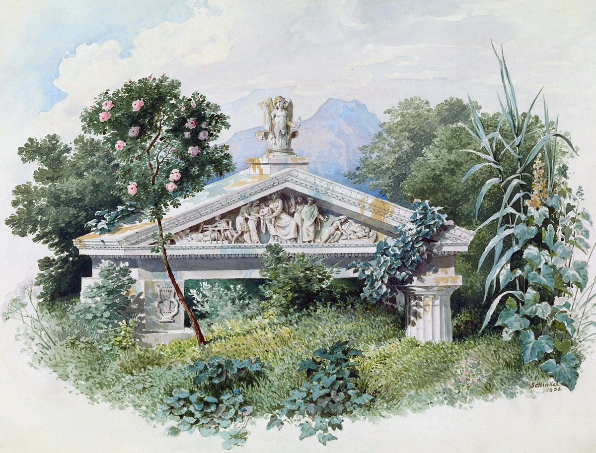 The Pediment of a Doric Building Amid Dense Vegetation 
— Karl Friedrich Schinkel (1836)
