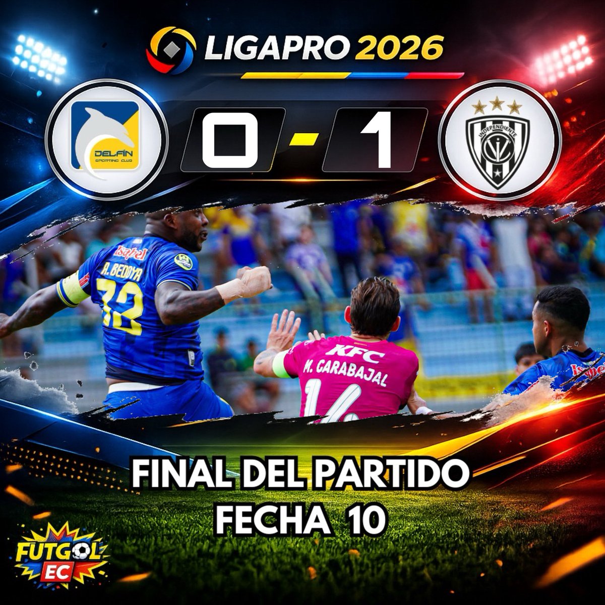¡Final del partido!

🏆 #LigaPro 🇪🇨
🗓️ #Fecha10
🏟️ #Jocay

0️⃣ #DelfínSC

1️⃣ #IndependientedelValle
⚽️ Justin Lerma 48’