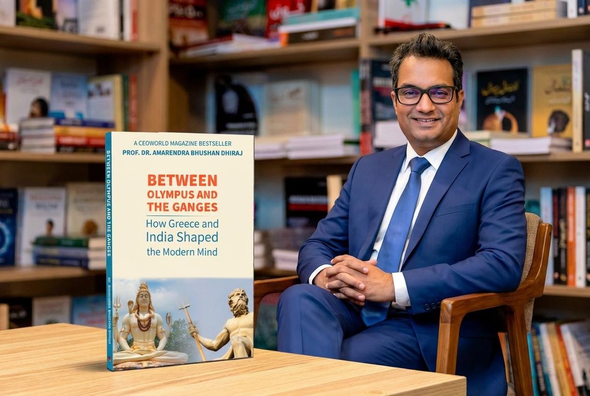 ceoworld's tweet image. Prof. Dr. Amarendra Bhushan Dhiraj, CEO of CEOWORLD Magazine, unveils his latest book, Between Olympus and the Ganges—an insightful exploration of how Greek and Indian philosophy shape modern thought and leadership. Now available on Amazon. #India #Greece amazon.com/BETWEEN-OLYMPU…