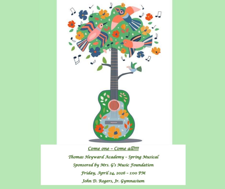 fredgretsch's tweet photo. thomas heyward academy spring musical, sponsored by dinah's mrs. g's music foundation tomorrow, friday, 4/24, 1 p.m., john d. rogers jr. gymnasium, ridgeland, sc. enjoy music by their talented students. #bemusical https://t.co/pp7j9geNPt