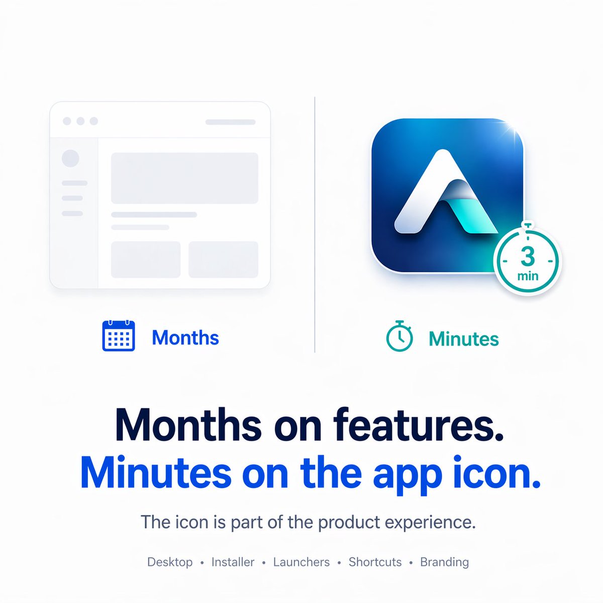 Most software teams spend months building product features , and only minutes thinking about the app icon.

But the icon is part of the product experience.
It shapes desktop presence, installer polish, launchers, shortcuts, and brand consistency.
Polished software deserves