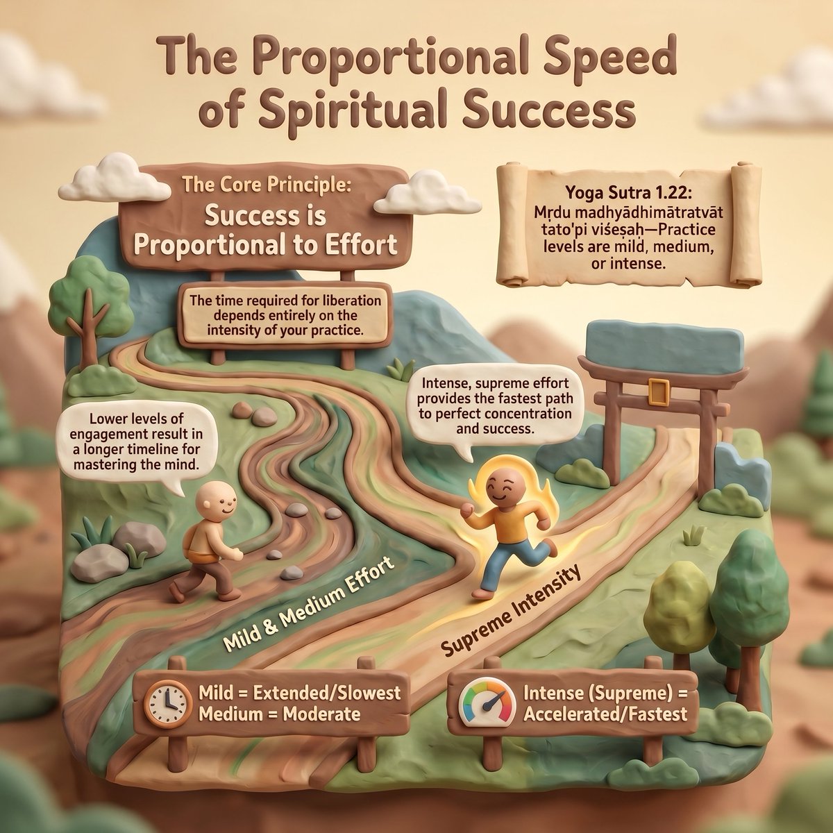 ankitgujrati27's tweet image. Patañjali’s 22nd Sutra: Mṛdu madhyādhimātratvāt tato’pi viśeṣaḥ—"The time necessary for success further depends on whether the practice is mild, medium, or intense."

The speed of mastering your mind directly reflects the effort you apply! 

#YogaSutras #Mindfulness #Yoga