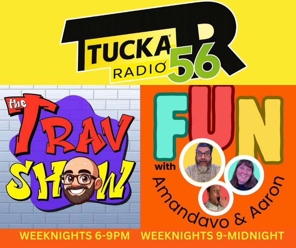 RadioTucka56's tweet image. More excitement tonight 6 PM–midnight! The Trav Show starts at 6, then Amandavo &amp;amp; Aaron take over at 9. #TUCKA56RADIO #TuneIn Stream &amp;amp; request: tunein.com/radio/TUCKA56R… via @getmeradio • tucka56radio.com