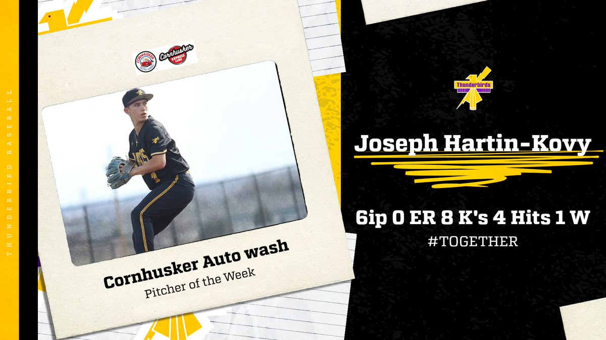 T_BIRDSBASEBALL's tweet image. Big congrats to Joseph Hartin-Kovy for being named the Cornhusker Auto Wash Pitcher of the Week! 6 innings, no earned runs, and 8 strikeouts! #Together #GoBirds