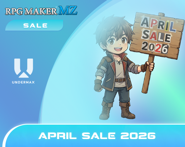 UndermaxPlugins's tweet photo. 🎉 APRIL SALE 2026 が帰ってきたー！ 🔥  

毎年恒例のUndermax April Sale、今年もやってきました！🥳  

まだうちのプラグインを試したことない人も、今が超チャンス！  
めっちゃお得なスペシャルオファーで一気にゲットしちゃおう！！  

✨ 全プラグイン25%OFF！  
💎 しかも60個以上の全プラグインがたった$99.99！（通常$344.40 → なんと70%OFF！）  

UI強化からゲームメカニクス、ミニゲームまで、いろんな機能が満載♪  
RPG Maker MZの作品を一気にパワーアップさせるのにぴったりだよ！  

⏰ 期間限定だからお見逃しなく！  

今すぐチェック👇  
https://t.co/Toi9LhdVfS  

#rpgmakermz #RPGツクールMZ #rpgmaker #rmmz