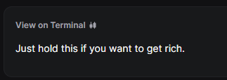 Quantleyy's tweet photo. this could be crazy

@matt_elevenlabs deployed a token called "Just Hold Trust Me"

The bio on pumpfun is "Just hold this if you want to get rich."

I believe that the dev sell was a shakeout.

J7o19canDCRwfQjWvqAPzAbVF3uLMCZrG7UPyXbEpump https://t.co/O418SnlJVq